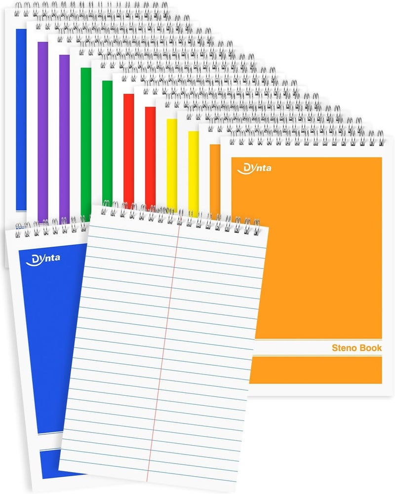 Dynta Steno Pads Spiral 6x9 12 Pack Gregg Rule Notebooks 6 Assorted Covers 60 Sheets White Paper, Writing Note Pads for Note-taking in School Office Home College University Work Travel - Image 1